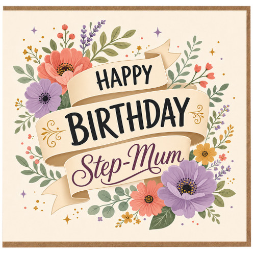 Step-Mum Birthday Card, Floral Happy Birthday Card for Step Mum