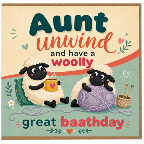 Aunt Birthday Card, Funny Woolly Great Baathday Card