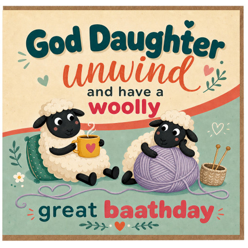 God Daughter Birthday Card, Unwind and Have a Woolly Great Baathday Sheep Card