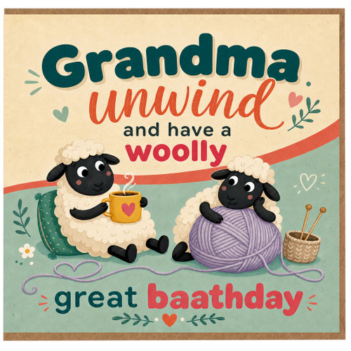 Grandma Birthday Card, Woolly Great Baathday Sheep Card
