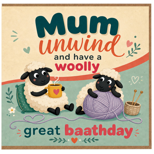Mum Birthday Card, Woolly Great Baathday Sheep Design