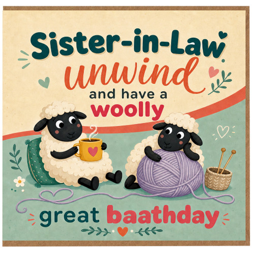 Sister - in - Law Birthday Card, Unwind and Have a Woolly Great Baathday Card