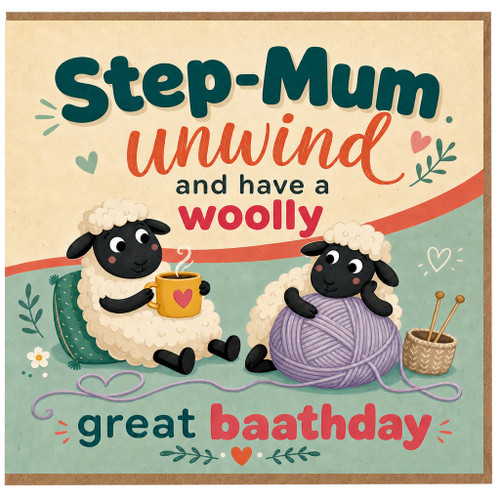 Step - Mum Birthday Card, Cute Woolly Sheep Illustration