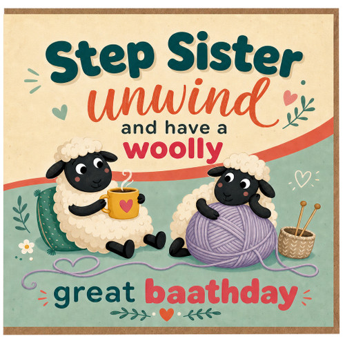 Step Sister Birthday Card, Unwind and Have a Woolly Great Birthday