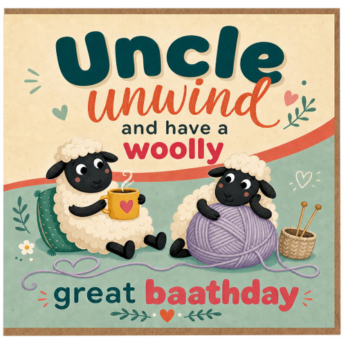 Uncle Birthday Card, Woolly Great Baathday Funny Sheep Greeting Card