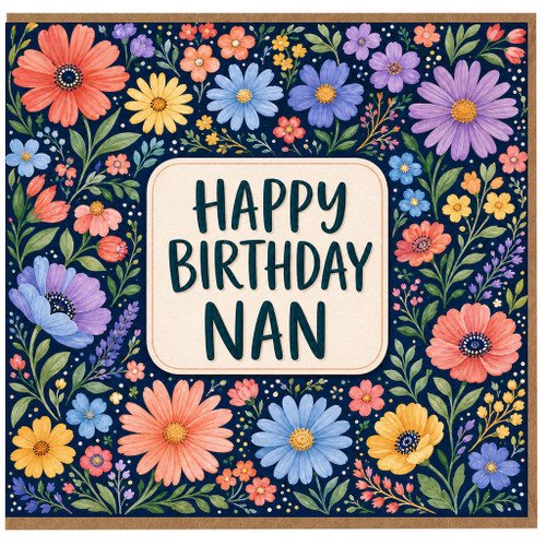 Nan Birthday Card, Floral Happy Birthday Nan Card