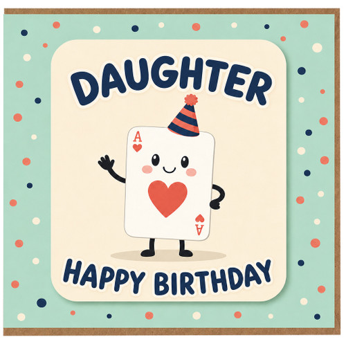 Daughter Happy Birthday Card, Cute Party Hat Playing Card Design