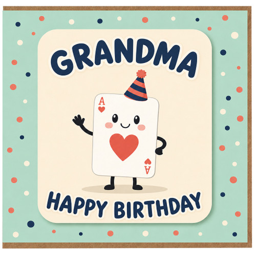 Grandma Birthday Card, Cute Playing Card Character Birthday Card