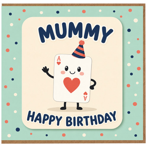 Mummy Birthday Card, Cute Party Hat Playing Card Design