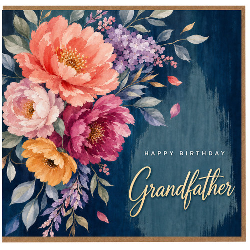 Grandfather Birthday Card, Floral Happy Birthday Card for Grandad