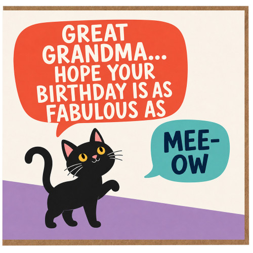 Great Grandma Birthday Card, Funny Cat Meow Birthday Card for Grandma