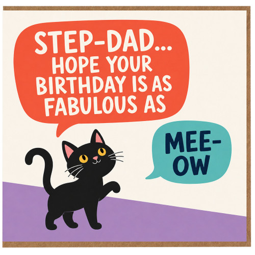 Step - Dad Birthday Card, Funny Cat Pun Birthday Card for Step Dad