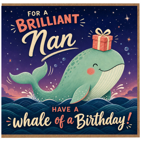 Nan Birthday Card, Funny Whale Birthday Card for Nan