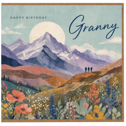 Granny Birthday Card, Happy Birthday Granny Card with Mountain and Wildflower Design