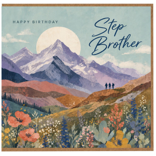 Step Brother Birthday Card, Happy Birthday Mountain Landscape Card