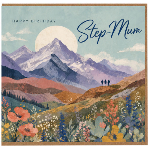 Step-Mum Birthday Card, Mountain Landscape Birthday Card for Step Mum