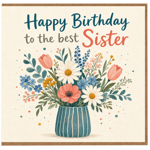 Sister Birthday Card, Happy Birthday to the Best Sister Floral Vase Card