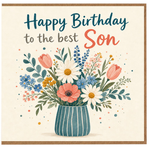 Son Birthday Card, Happy Birthday to the Best Son Floral Vase Card