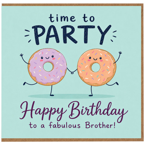 Brother Birthday Card, Time to Party Cute Doughnut Design