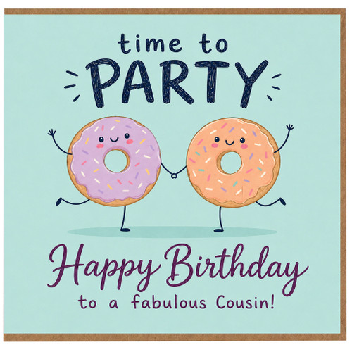 Cousin Birthday Card, Time to Party Funny Doughnut Happy Birthday Card