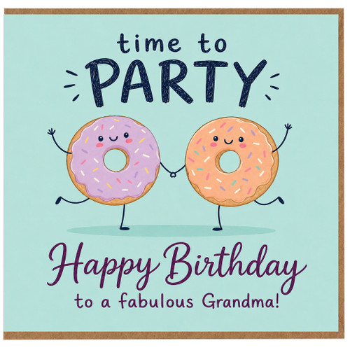 Grandma Birthday Card, Time to Party Cute Doughnut Happy Birthday Card