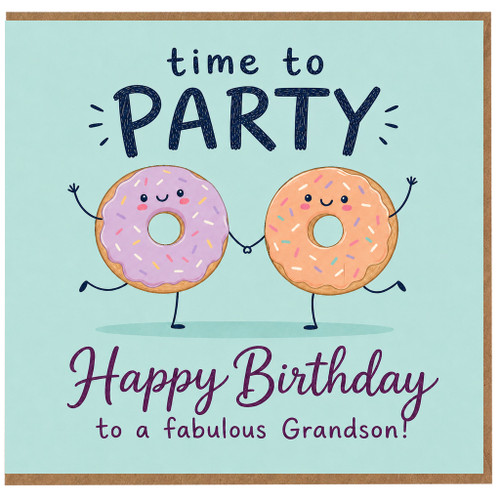 Grandson Birthday Card, Time to Party Cute Doughnut Design