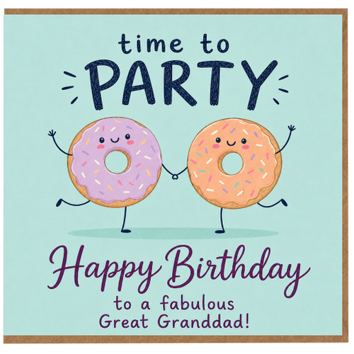 Great Granddad Birthday Card, Time to Party Funny Doughnut Card