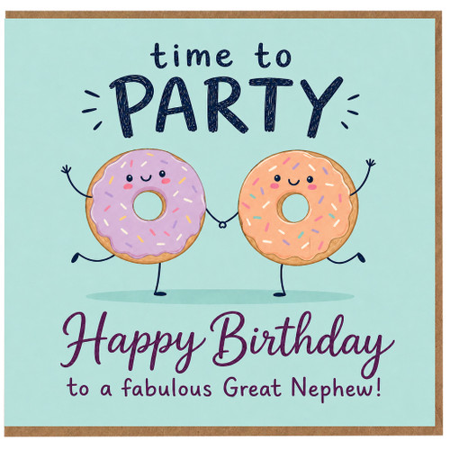 Great Nephew Birthday Card, Time to Party Cute Doughnut Design