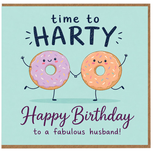 Husband Birthday Card, Time to Harty Doughnut Pun Design
