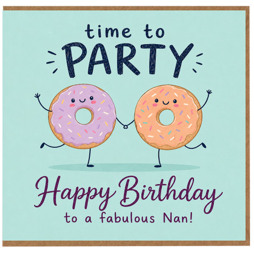 Nan Birthday Card, Cute Time to Party Doughnut Design