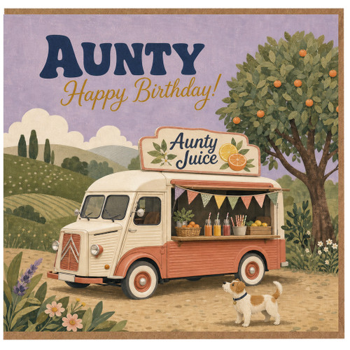 Aunty Birthday Card, Happy Birthday Aunty Juice Van Illustrated Card
