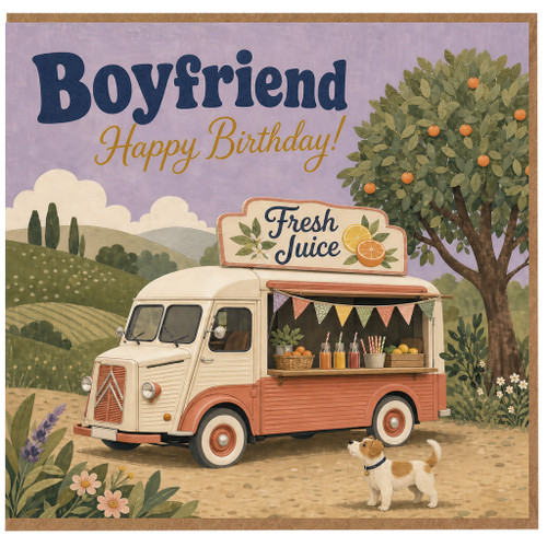 Boyfriend Birthday Card, Vintage Juice Truck Birthday Card