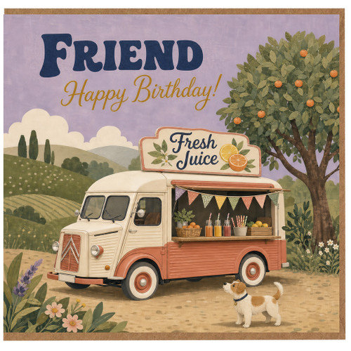 Friend Birthday Card, Happy Birthday Vintage Juice Truck Card