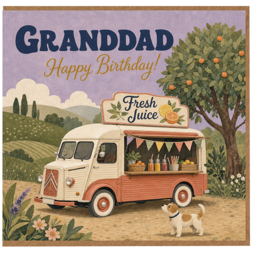 Granddad Birthday Card, Vintage Juice Truck Countryside Design