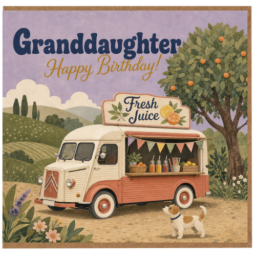 Granddaughter Birthday Card, Retro Fresh Juice Van Birthday Card