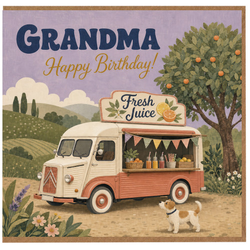 Grandma Birthday Card, Happy Birthday Grandma Card, Vintage Juice Truck Orchard Design