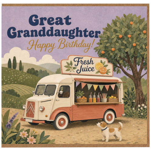 Great Granddaughter Birthday Card, Happy Birthday Vintage Juice Truck Design