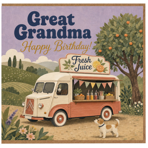 Great Grandma Birthday Card, Vintage Juice Van Birthday Card