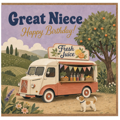 Great Niece Birthday Card, Happy Birthday Fruit Juice Truck Design