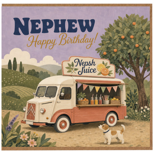 Nephew Birthday Card, Happy Birthday Vintage Juice Van Design