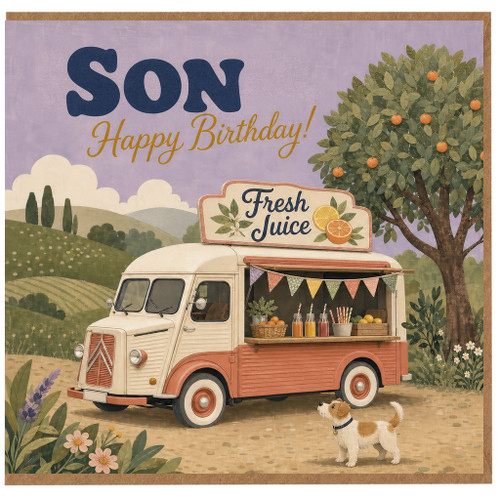Son Birthday Card, Retro Fresh Juice Van Birthday Card