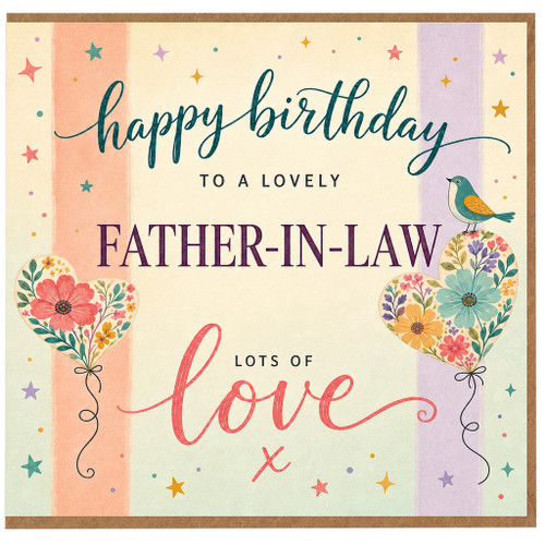 Father - In - Law Happy Birthday Card, Lots of Love Floral Bird Design