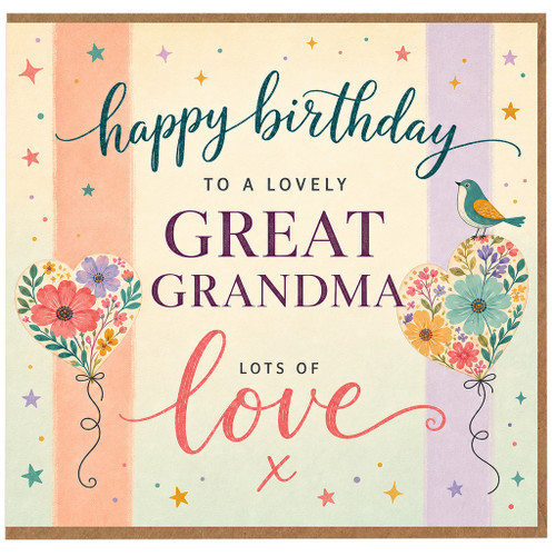 Grandma Birthday Card, Lovely Great Grandma Birthday Card with Floral Hearts