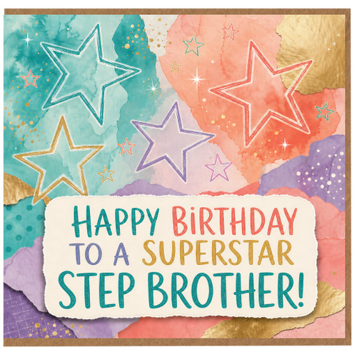 Step Brother Birthday Card, Happy Birthday to a Superstar Step Brother Card