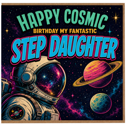 Step Daughter Birthday Card, Happy Cosmic Birthday My Fantastic Step Daughter, Space Astronaut Greeting Card