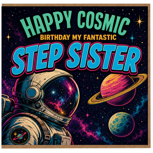 Step Sister Birthday Card, Happy Cosmic Birthday Space Astronaut Card