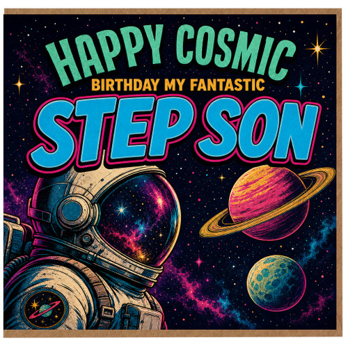 Step Son Birthday Card, Happy Cosmic Birthday Card