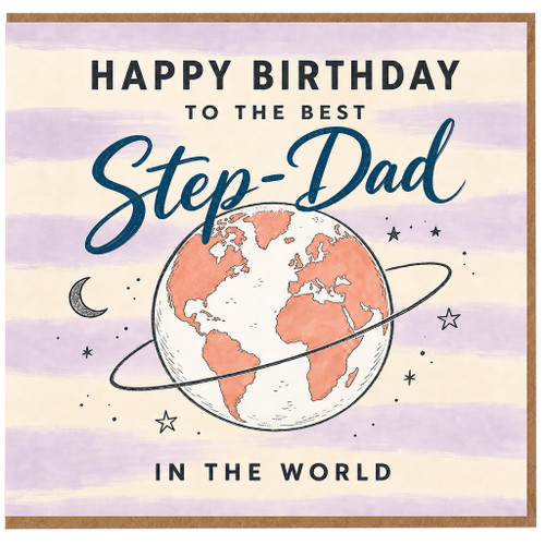 Step - Dad Birthday Card, Happy Birthday to the Best Step - Dad in the World, Globe Design