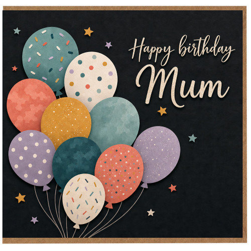 Mum Happy Birthday Card, Balloon Design Birthday Card