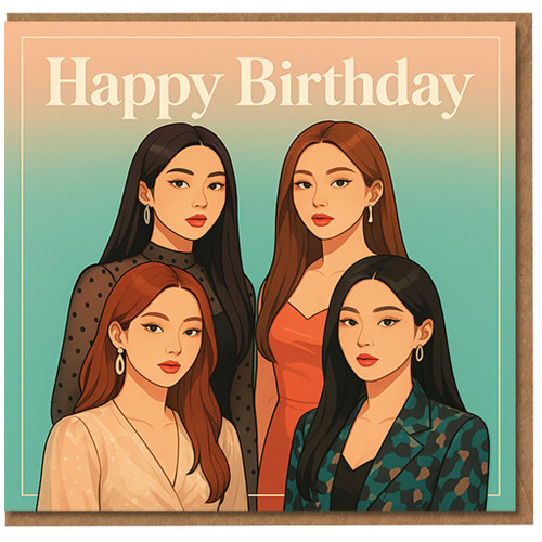Happy Birthday Card - Stylish Illustrated Friends Portrait with Gradient Background - Modern Fashion Birthday Greeting